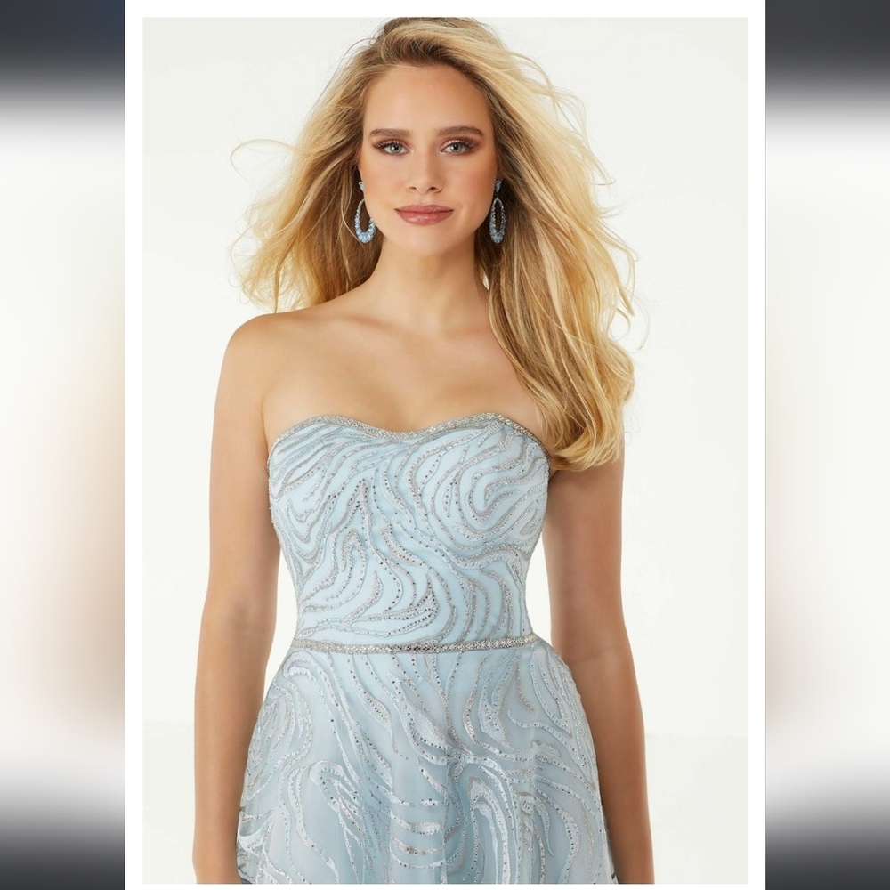 Morilee sz 18 NWT Light Blue & Silver Sequin Strapless Sweetheart Prom Dress - Picture 5 of 10